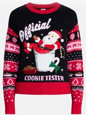 Festive 'Official Cookie Tester' Christmas Sweater - Black & Red